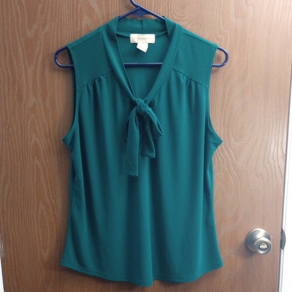 Teal Sleeveless Blouse with Tie Neck